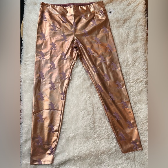 Disney Parks Pink Rose Gold Iridescent Mickey Mouse Icon Leggings Size L NWT - Picture 3 of 6